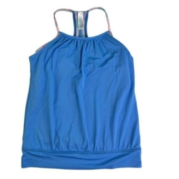 Ivivva | Blue & Pink Print Double Dutch Athletic Racerback Top Big Girl Size 12 - Picture 1 of 11